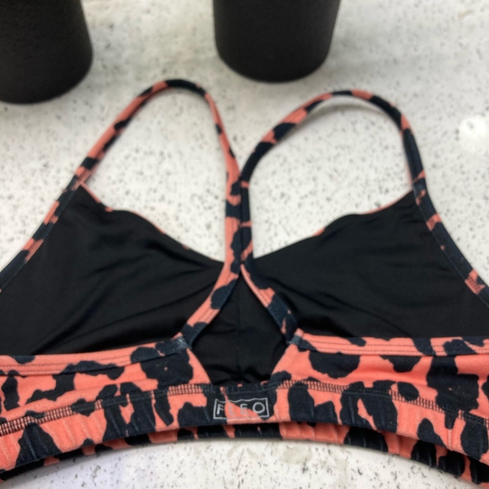 Fleo Coral and Black Leopard-Print Reinette sports bra - Picture 2 of 4